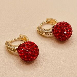 Anthropologie Elegant Red and Gold CZ  Crystal Drop Earrings